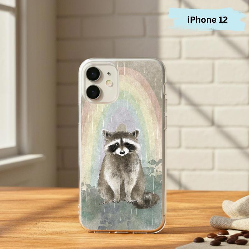 Rainbow Rainy Day Raccoon Calm Mood Phone Case IPhone