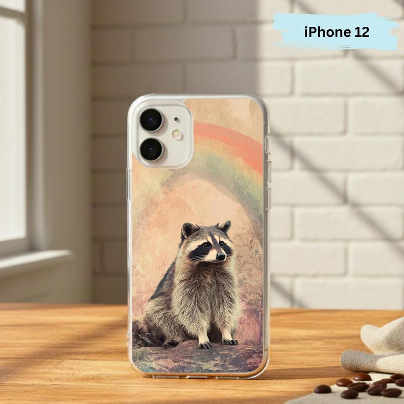 Rainbow Rainy Day Raccoon Vintage Calm Phone Case IPhone Rainbow Rainy Day Raccoon Vintage Calm Phone Case IPhone