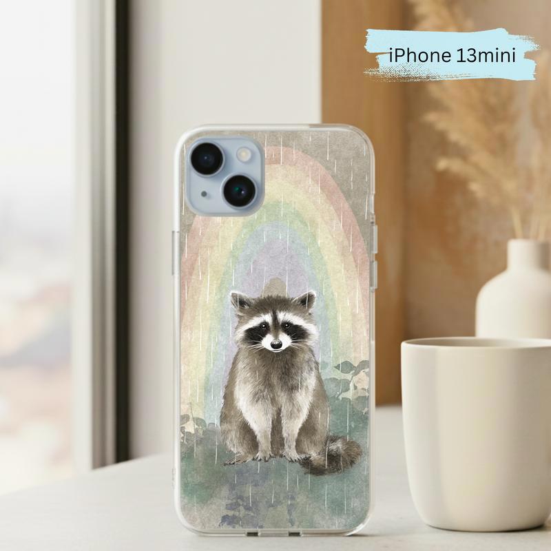 Rainbow Rainy Day Raccoon Calm Mood Phone Case IPhone