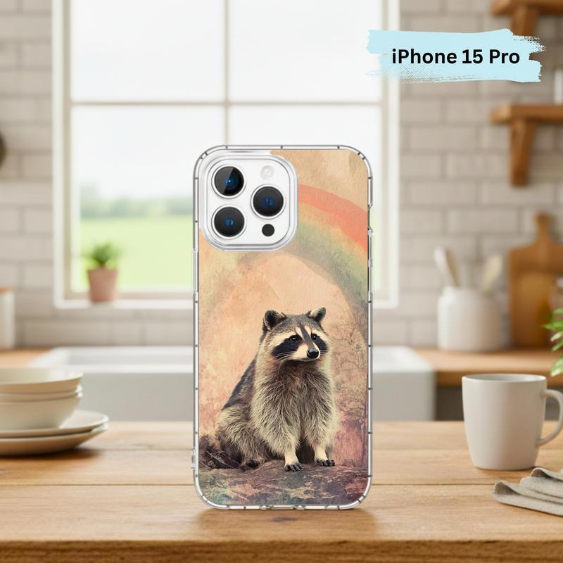 Rainbow Rainy Day Raccoon Vintage Calm Phone Case IPhone Rainbow Rainy Day Raccoon Vintage Calm Phone Case IPhone