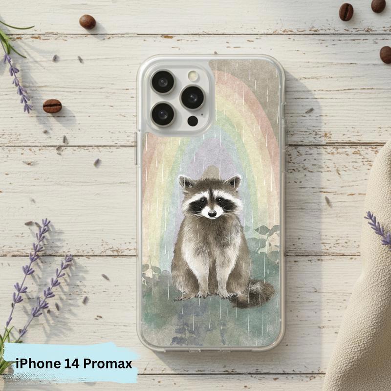 Rainbow Rainy Day Raccoon Calm Mood Phone Case IPhone