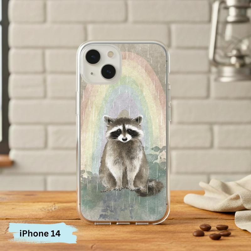 Rainbow Rainy Day Raccoon Calm Mood Phone Case IPhone