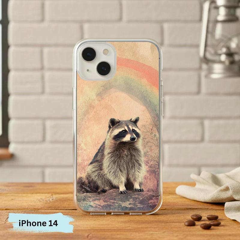 Rainbow Rainy Day Raccoon Vintage Calm Phone Case IPhone Rainbow Rainy Day Raccoon Vintage Calm Phone Case IPhone