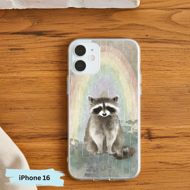 Rainbow Rainy Day Raccoon Calm Mood Phone Case IPhone