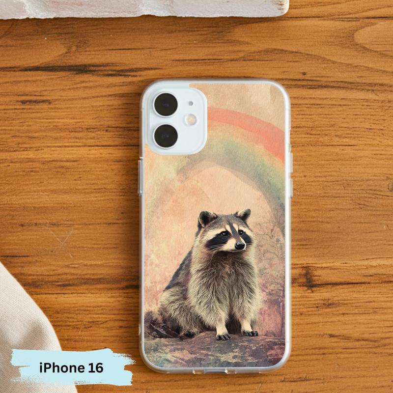 Rainbow Rainy Day Raccoon Vintage Calm Phone Case IPhone Rainbow Rainy Day Raccoon Vintage Calm Phone Case IPhone