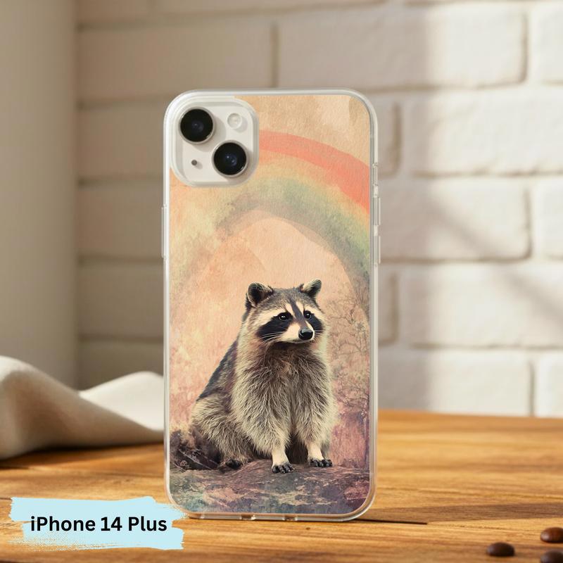 Rainbow Rainy Day Raccoon Vintage Calm Phone Case IPhone Rainbow Rainy Day Raccoon Vintage Calm Phone Case IPhone