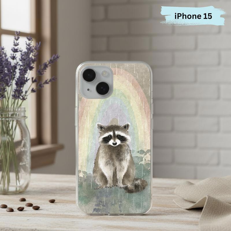 Rainbow Rainy Day Raccoon Calm Mood Phone Case IPhone
