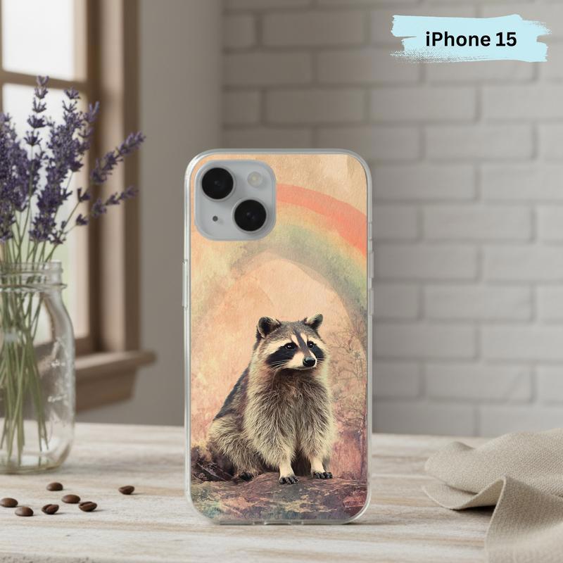 Rainbow Rainy Day Raccoon Vintage Calm Phone Case IPhone Rainbow Rainy Day Raccoon Vintage Calm Phone Case IPhone