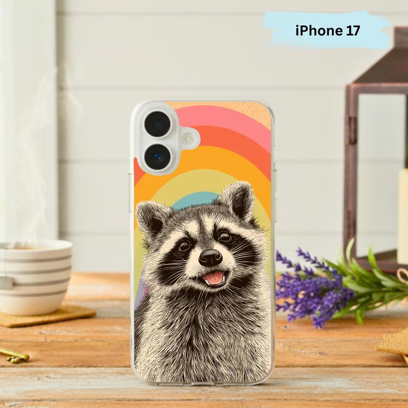 Colorful Rainbow Raccoon Groovy Smile Phone Case IPhone - Raccsy