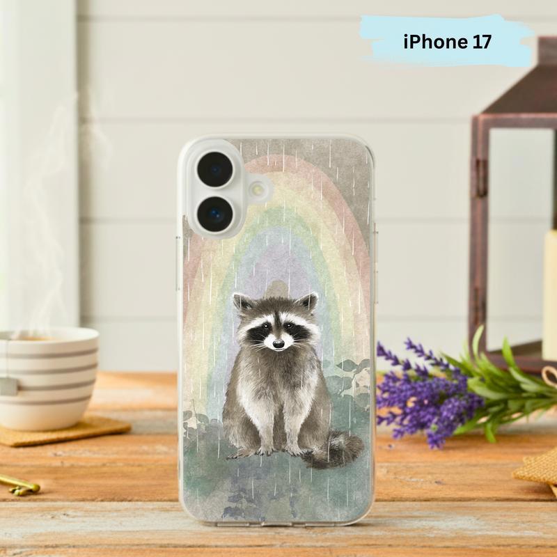 Rainbow Rainy Day Raccoon Calm Mood Phone Case IPhone - Raccsy