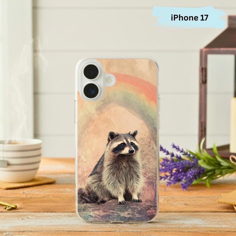 Rainbow Rainy Day Raccoon Vintage Calm Phone Case IPhone - Raccsy