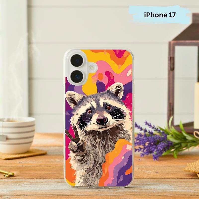 Retro Hippy Raccoon Peace Out Bandit Phone Case IPhone - Raccsy