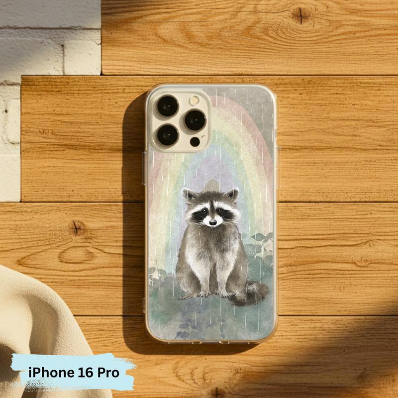 Rainbow Rainy Day Raccoon Calm Mood Phone Case IPhone