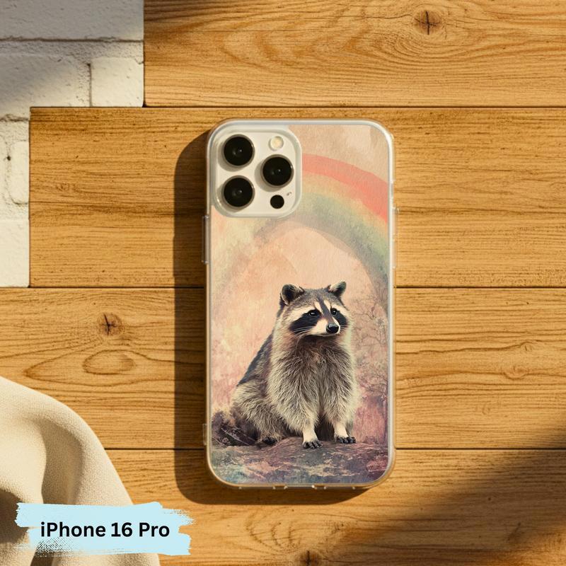 Rainbow Rainy Day Raccoon Vintage Calm Phone Case IPhone Rainbow Rainy Day Raccoon Vintage Calm Phone Case IPhone