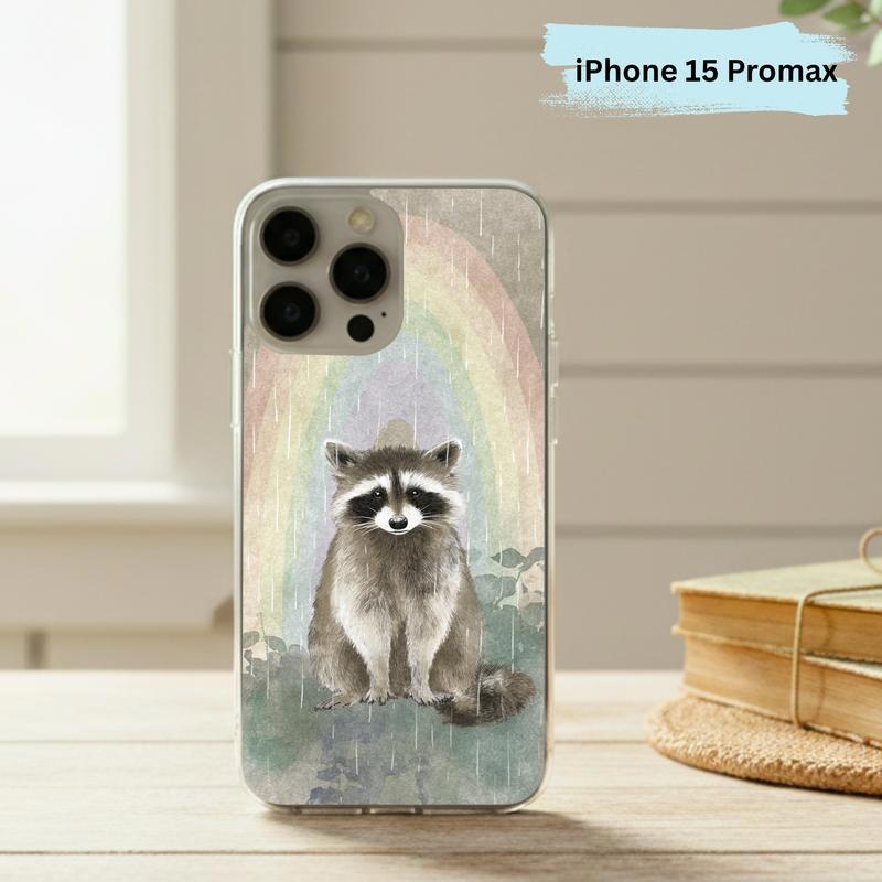 Rainbow Rainy Day Raccoon Calm Mood Phone Case IPhone