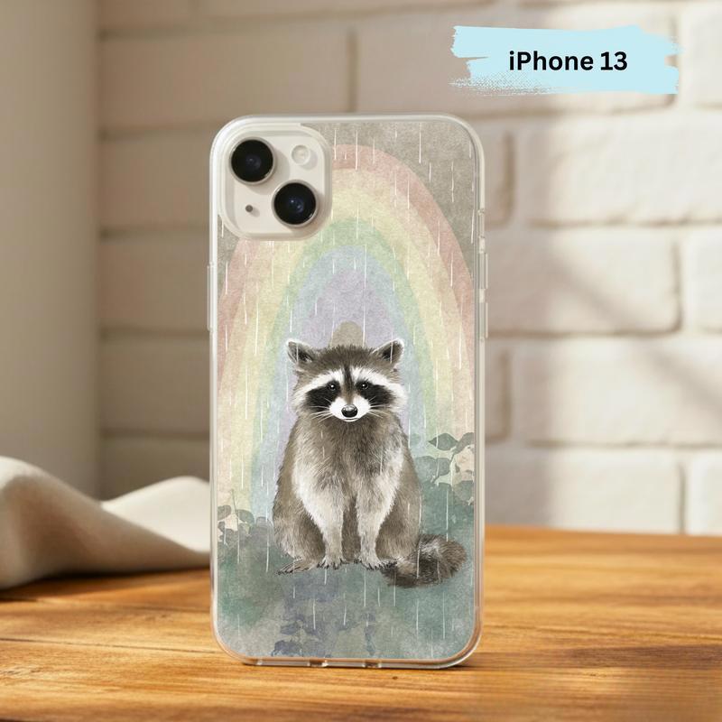Rainbow Rainy Day Raccoon Calm Mood Phone Case IPhone
