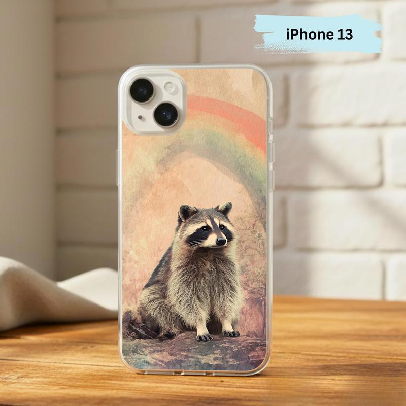 Rainbow Rainy Day Raccoon Vintage Calm Phone Case IPhone Rainbow Rainy Day Raccoon Vintage Calm Phone Case IPhone