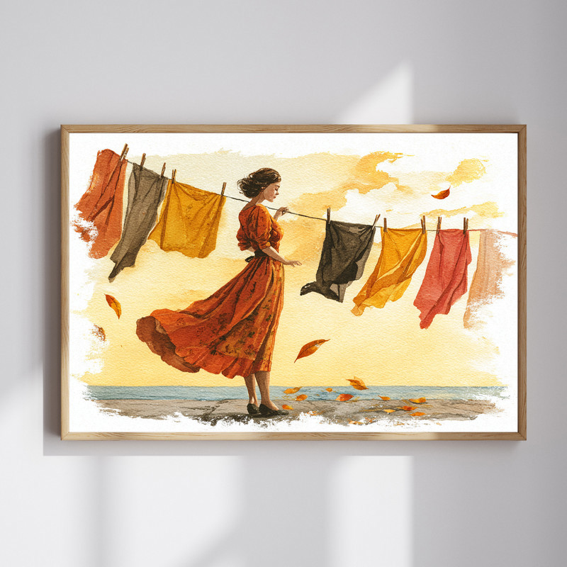 Autumn Breeze Thanksgiving by the Sea canvas wall art, laundry room decor, coastal waves with warm fall tones, landscape | Family Wall Decor