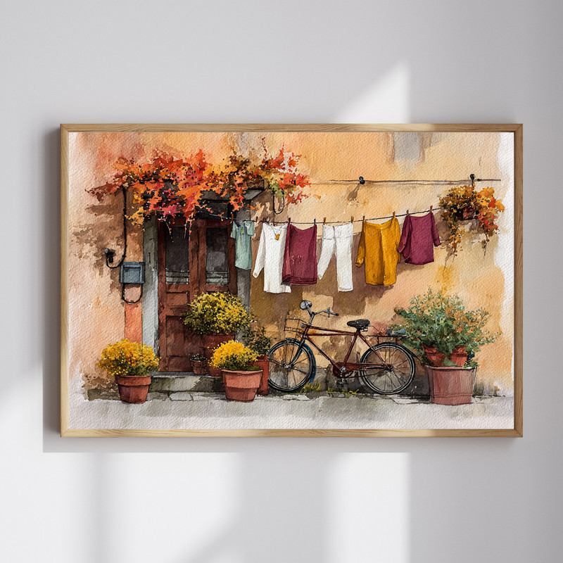 Autumn laundry room watercolor canvas wall art with 'Autumn Loads' text, pumpkins, fall leaves, and washer motif for farmhouse decor | Family Wall Decor