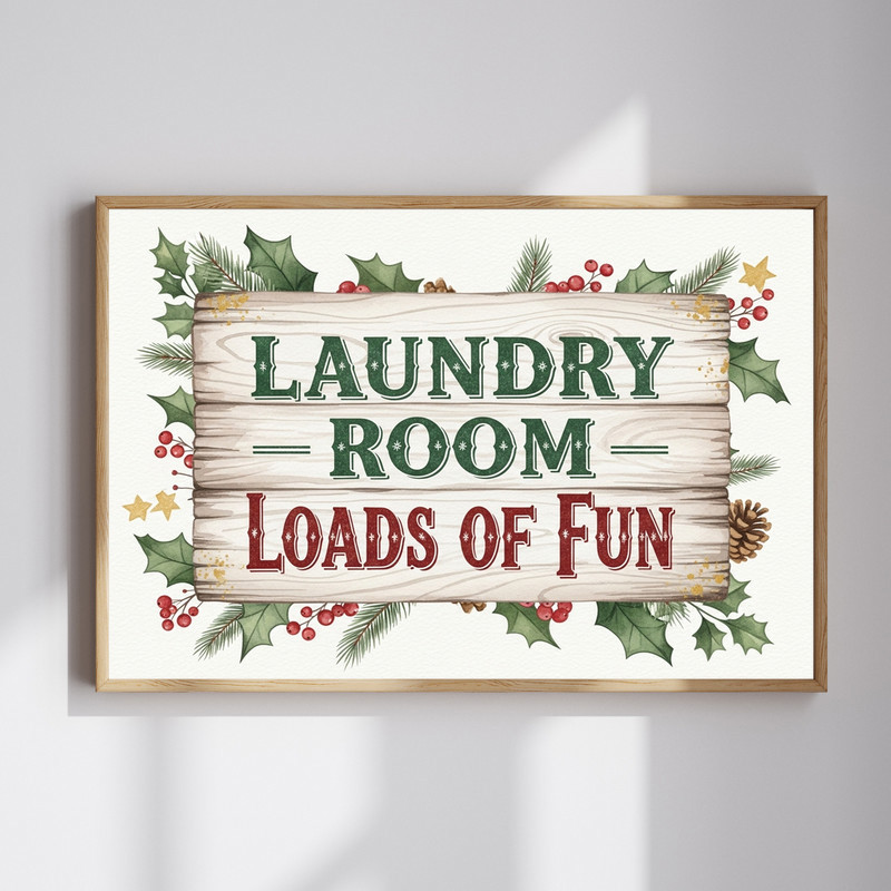 Cozy Christmas laundry room canvas wall art, rustic farmhouse style with holiday accents for charming seasonal laundry decor | Familywalldecor