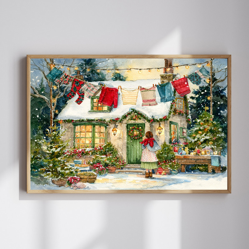 Laundry Before Christmas canvas wall art in cozy watercolor, wreath and garland accents for holiday laundry room decor | Familywalldecor