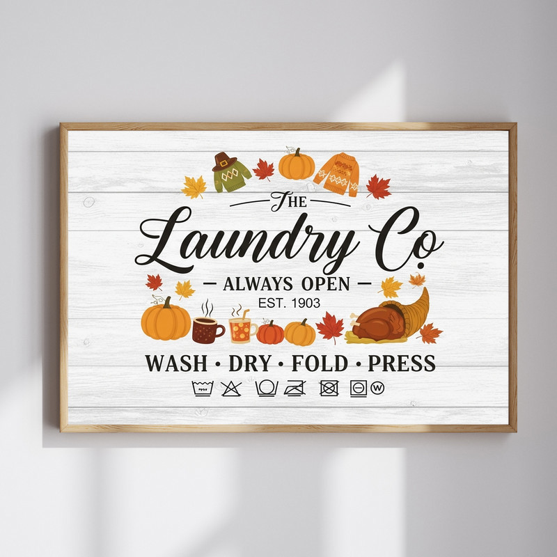 Vintage autumn canvas wall art for laundry room, farmhouse fall style with rustic typography and warm neutral tones