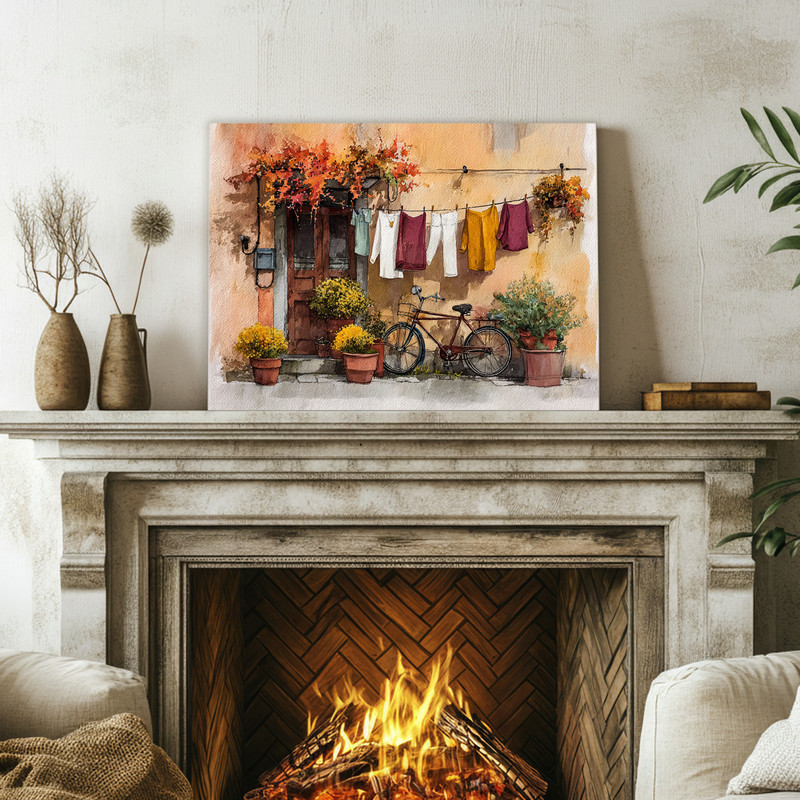 Thanksgiving-themed watercolor canvas wall art for laundry room, cute socks on line, pumpkins, charming host gift or housewarming