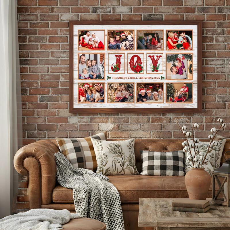 Holiday JOY Photo Collage Canvas Gift for Family - Mom & Dad
