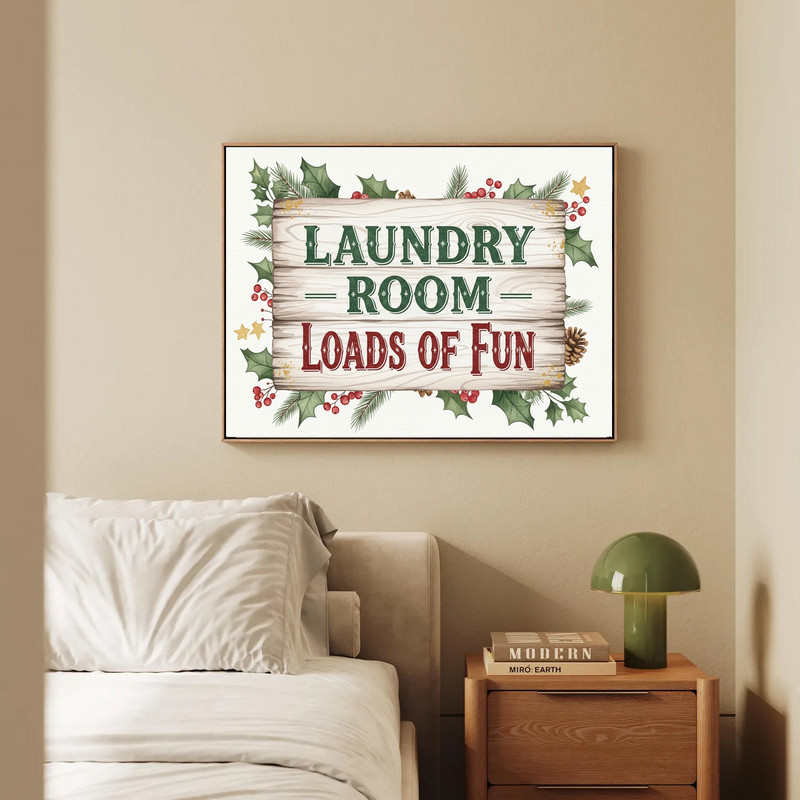 Cozy Christmas laundry room canvas wall art, distressed wood look and farmhouse sign style for rustic holiday laundry decor Cozy Christmas laundry room canvas wall art, distressed wood look and farmhouse sign style for rustic holiday laundry decor