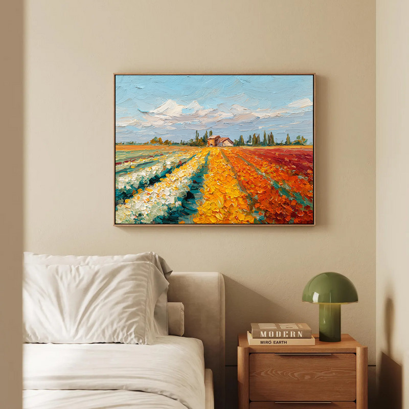 autumn landscape canvas wall art with muted earth tones, ideal for laundry room decor that adds gentle fall ambiance