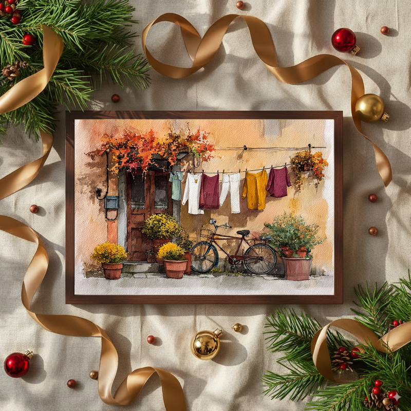 Autumn laundry room watercolor canvas wall art, neutral tones, wooden shelf, soap canister, cotton stems, seasonal farmhouse decor