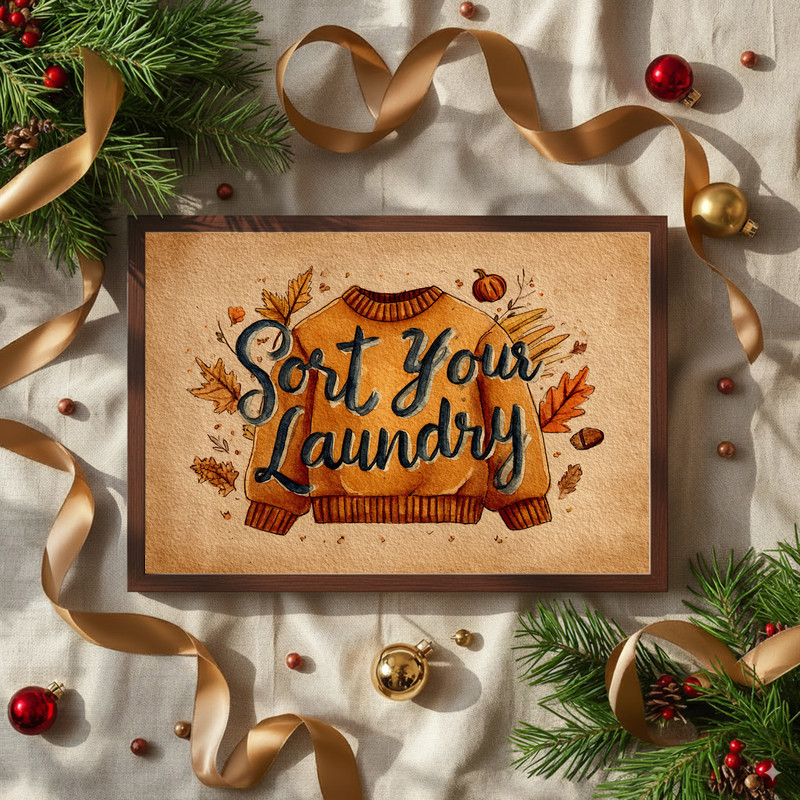 Autumn watercolor canvas art for Thanksgiving laundry room decor, minimal modern style, warm beige and rust palette