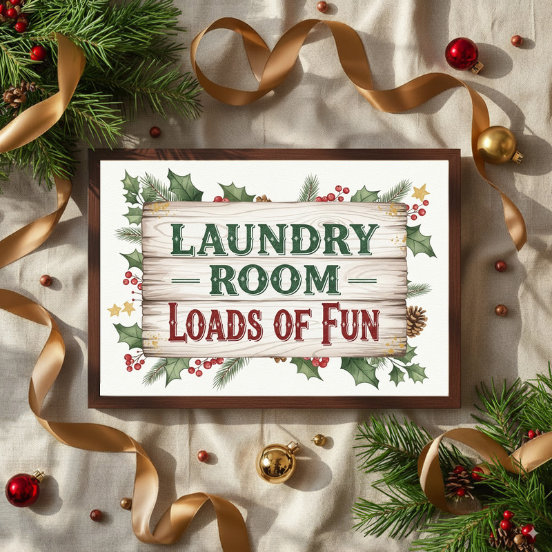 Cozy Christmas laundry room canvas wall art, rustic farmhouse holiday decor and a housewarming gift for laundry lovers Cozy Christmas laundry room canvas wall art, rustic farmhouse holiday decor and a housewarming gift for laundry lovers