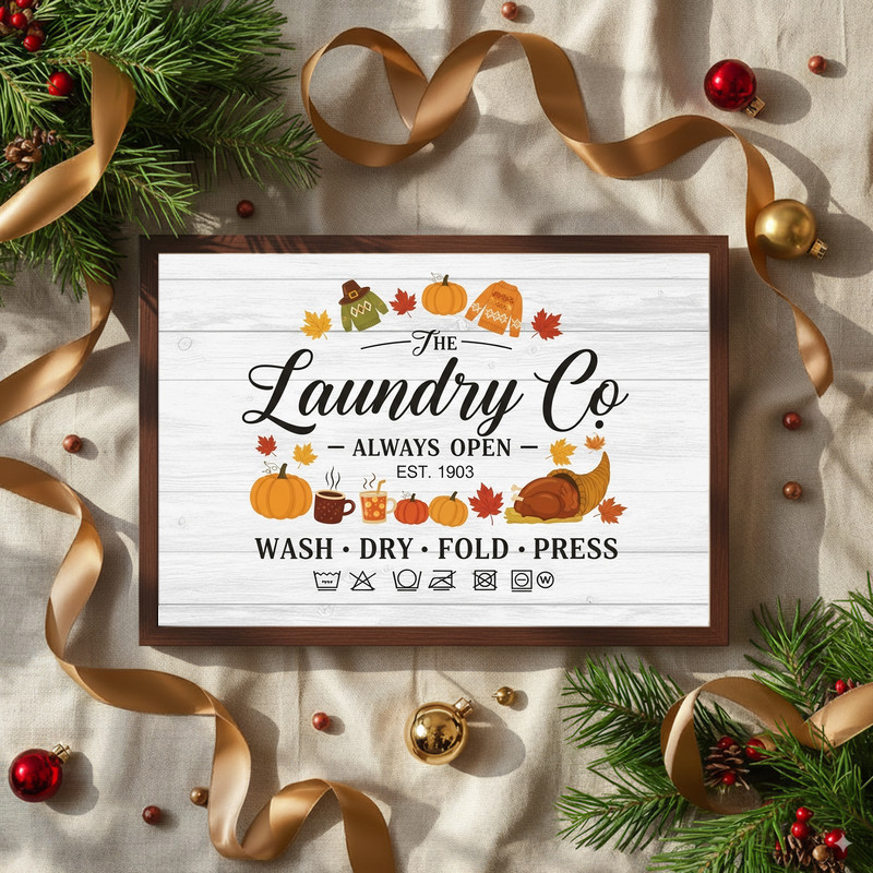 Farmhouse fall canvas wall art for laundry room, vintage autumn decor in horizontal layout with cozy, neutral colors