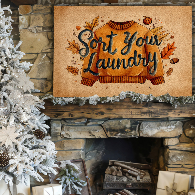 Autumn watercolor canvas art, cozy Thanksgiving laundry room decor; thoughtful hostess gift for fall home refresh, portrait