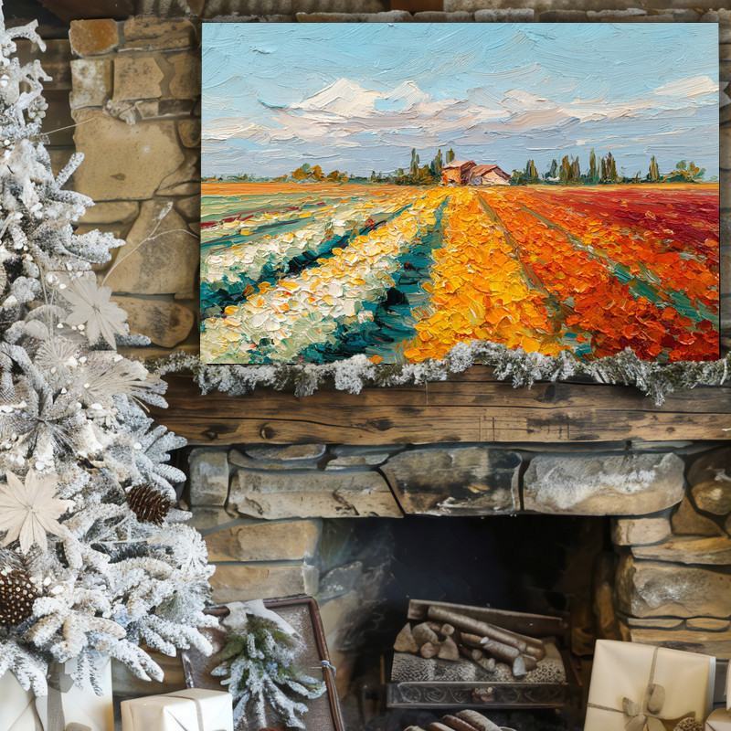 fall landscape canvas wall art with natural autumn tones to complement laundry room decor and create soothing style