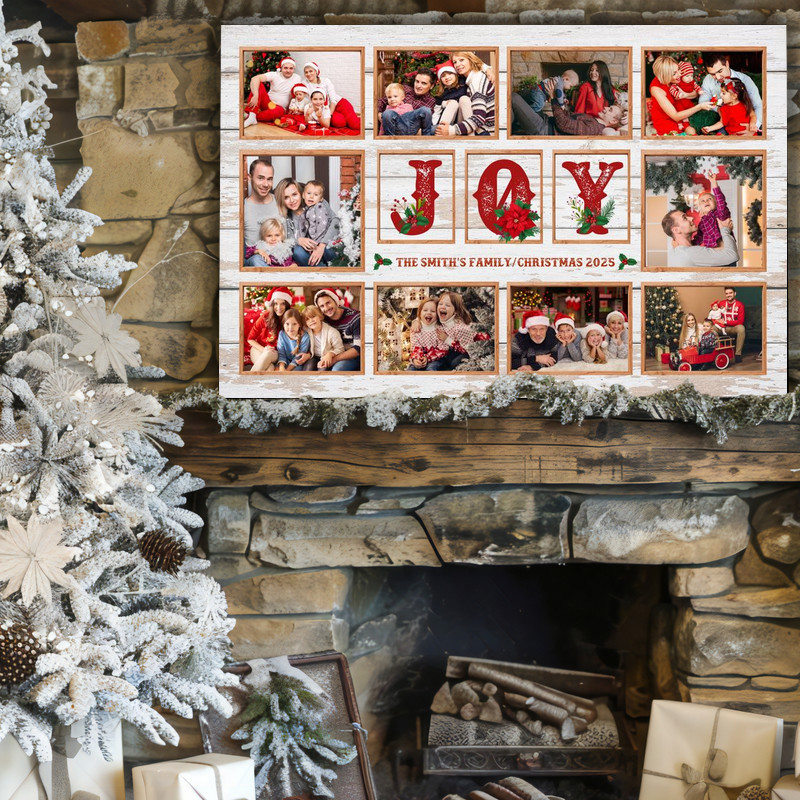 Holiday JOY Photo Collage Canvas Gift for Family - Mom & Dad