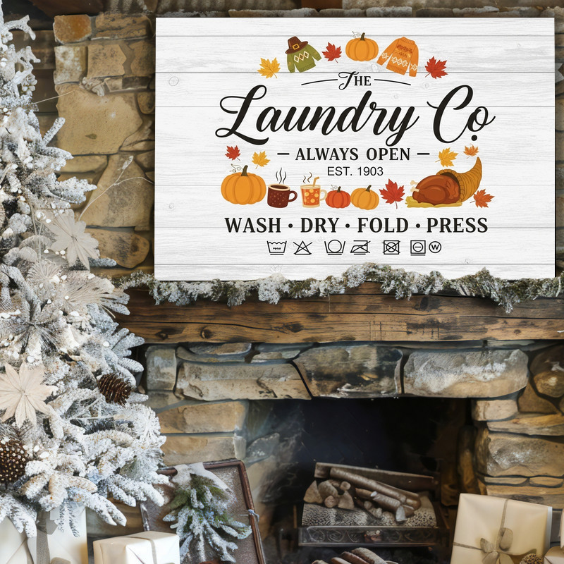 Vintage autumn canvas wall art, farmhouse fall laundry room decor with minimalist design and soft neutral palette