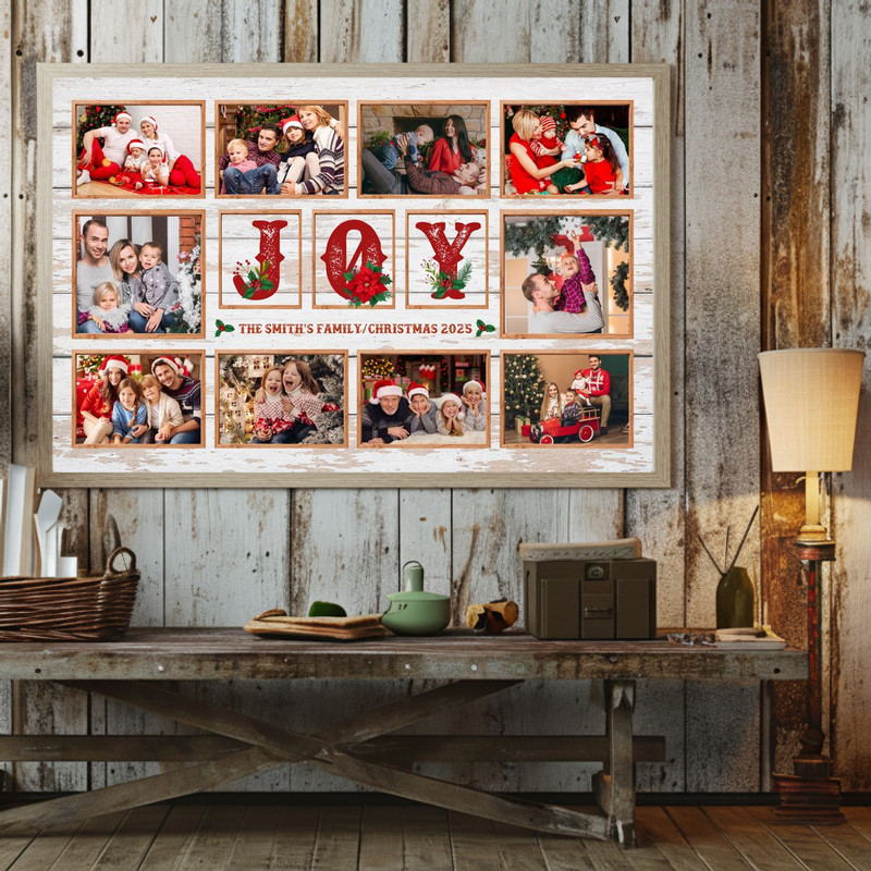 Holiday JOY Photo Collage Canvas Gift for Family - Mom & Dad