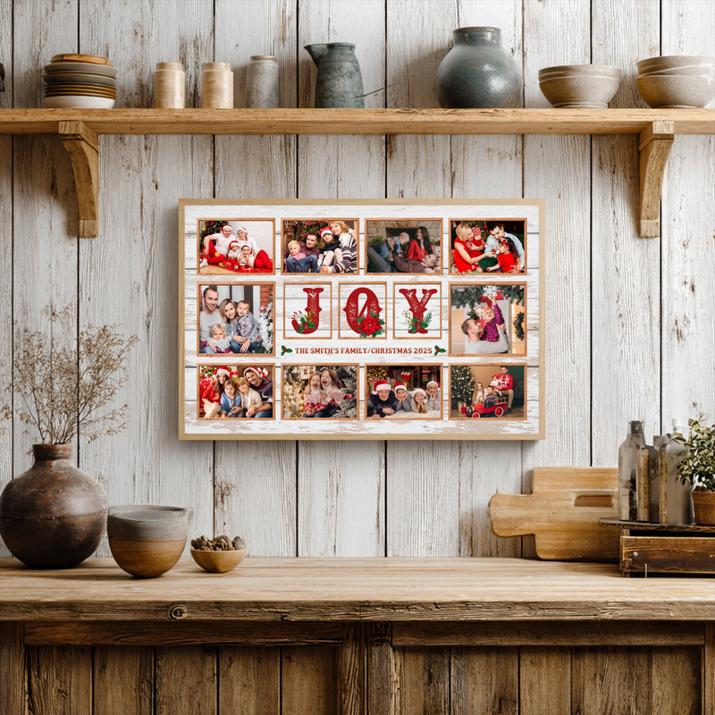 Holiday JOY Photo Collage Canvas Gift for Family - Mom & Dad
