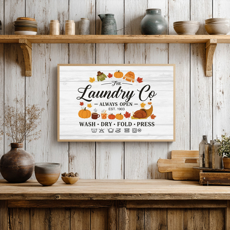 Vintage autumn canvas wall art for laundry room, farmhouse fall decor with weathered finish and sepia tones
