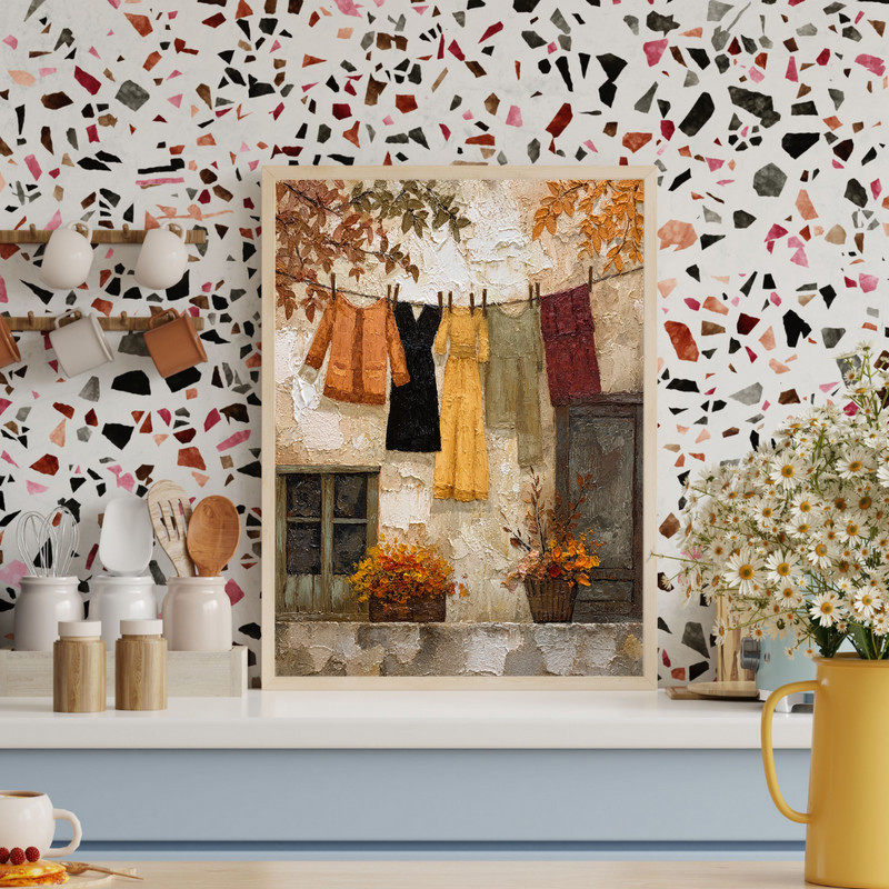 Autumn Clothesline – Rustic Thanksgiving Laundry Room Decor Canvas Wall Art