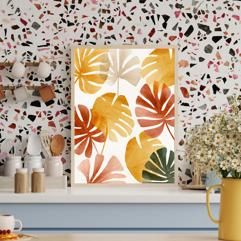 Autumn Foliage Tropics – Thanksgiving Botanical Laundry Room Decor Canvas Wall Art