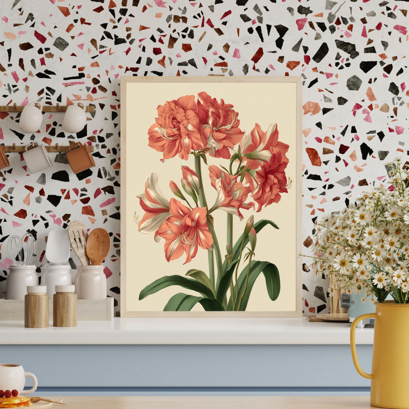 Blush Pink Amaryllis II, Minimal Botanical Illustration Canvas Wall Art