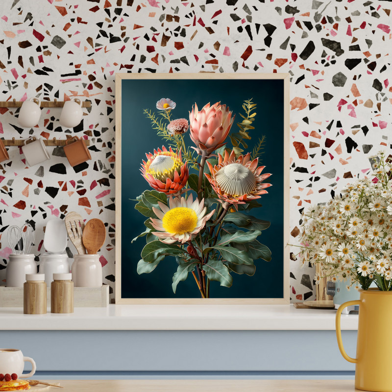 Botanical Realism Protea Canvas Wall Art