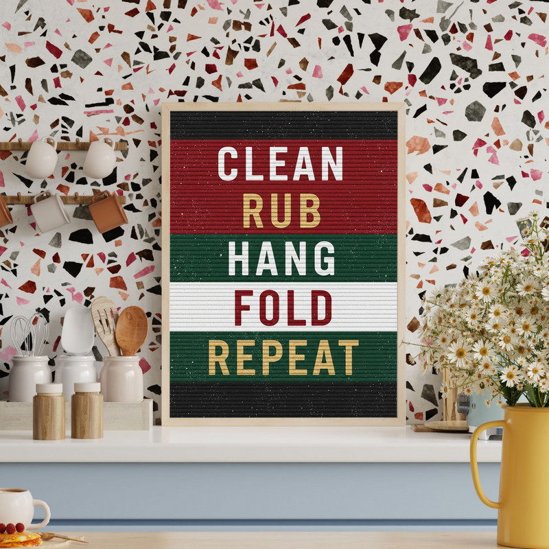 Christmas Laundry Decor – Clean Rub Hang Fold Repeat Laundry Room Decor Canvas Wall Art