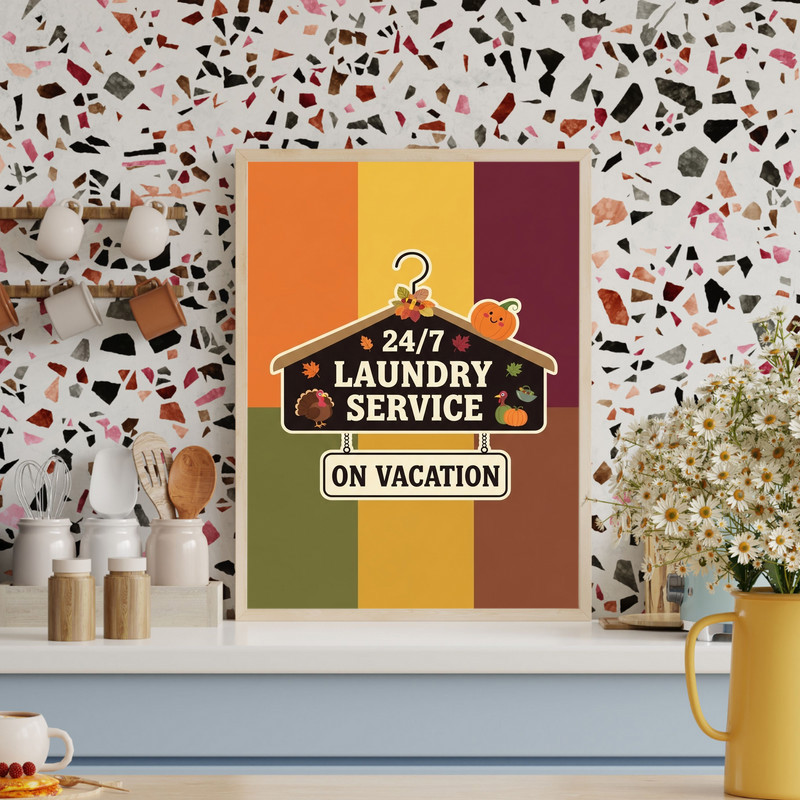 Funny Thanksgiving Laundry Room Decor – On Vacation Theme Canvas Wall Art
