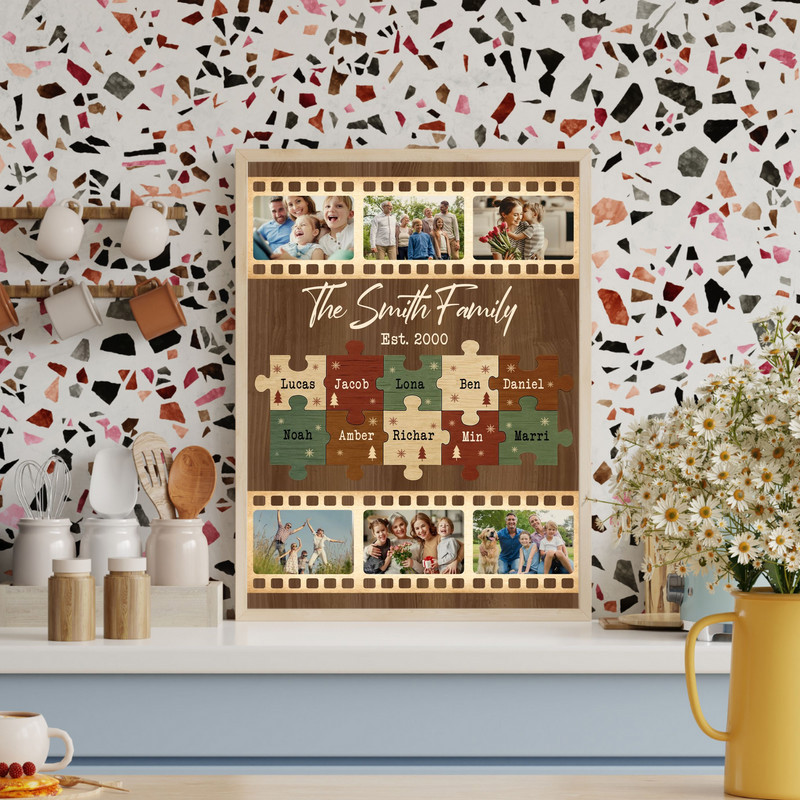 Personalized Family Puzzle Pieces Canvas - Custom Family Christmas Photo Collage Gift