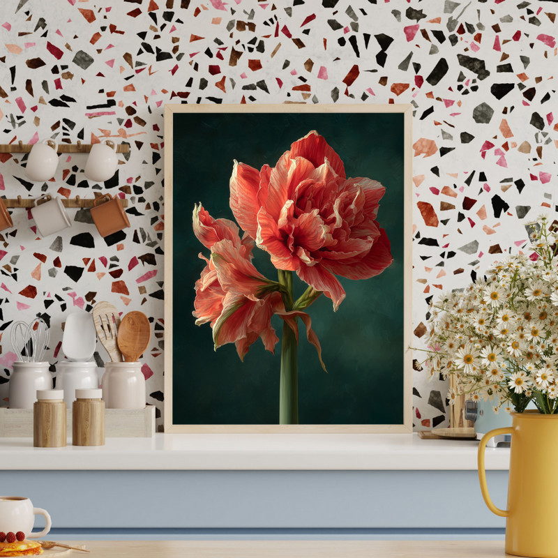 Red Amaryllis, Fine Art Oil Painting Canvas Wall Art