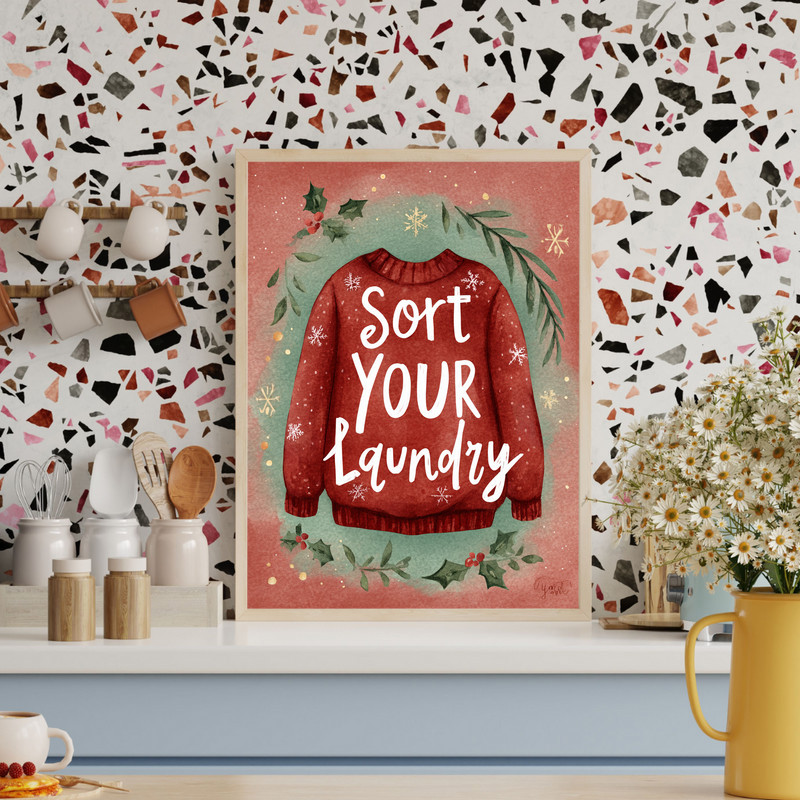 Sort Your Laundry – Holiday Cheer Christmas Laundry Room Decor Canvas Wall Art